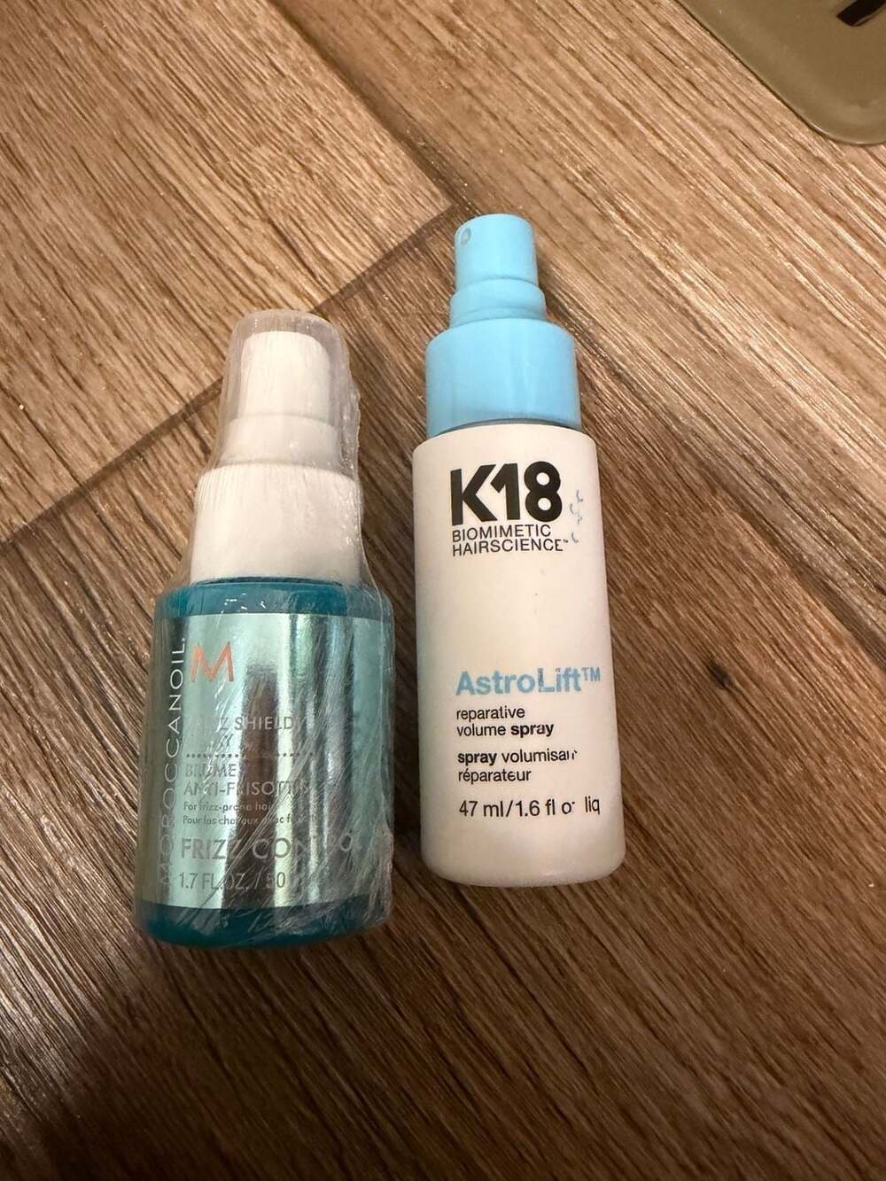 Moroccanoil Frizz Shield Spray and K18 Biomimetic Hairscience AstroLift Volume S